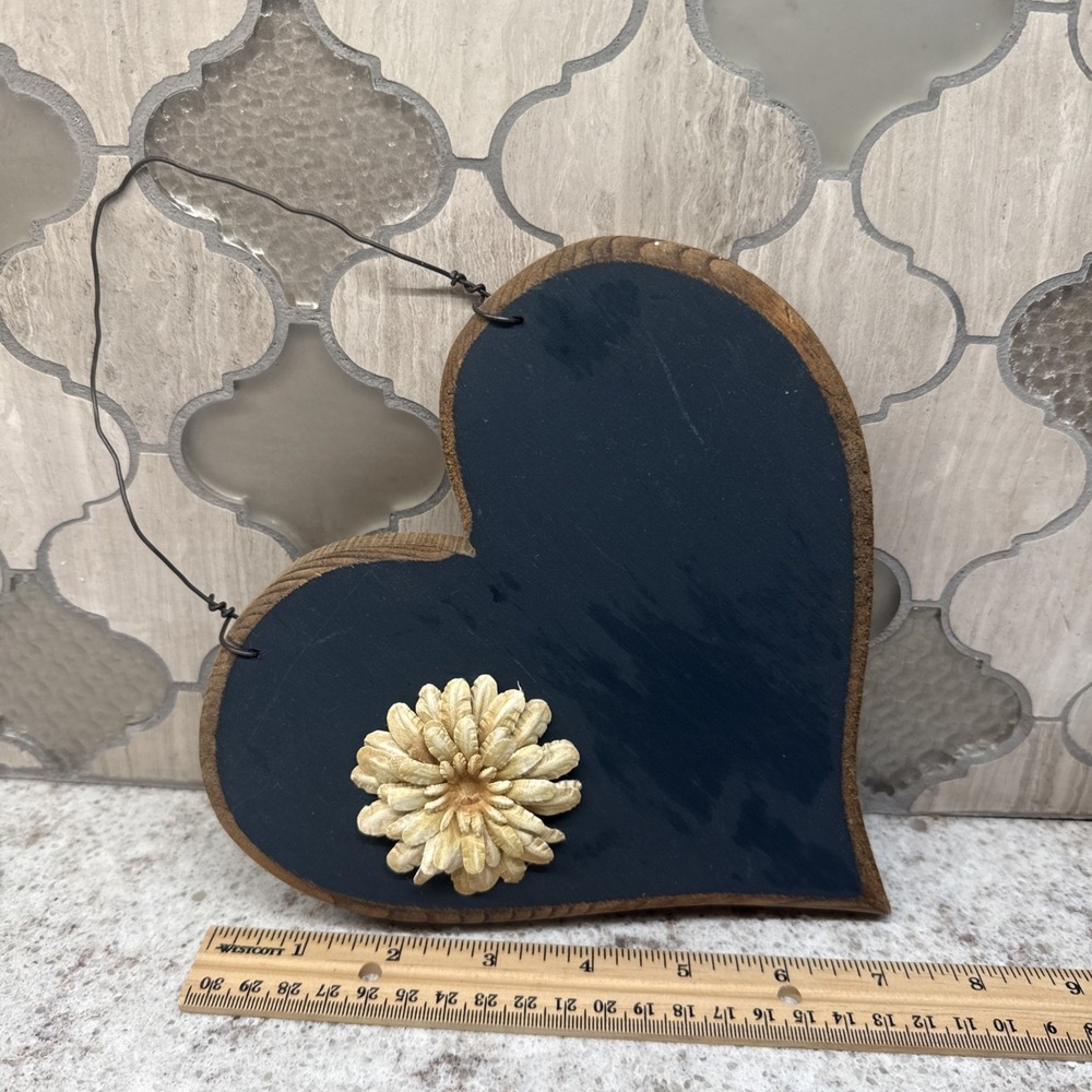 Heart Wooden Vtg Navy Blue Handmade Wall Hanging Country Cottagecore Decoration
